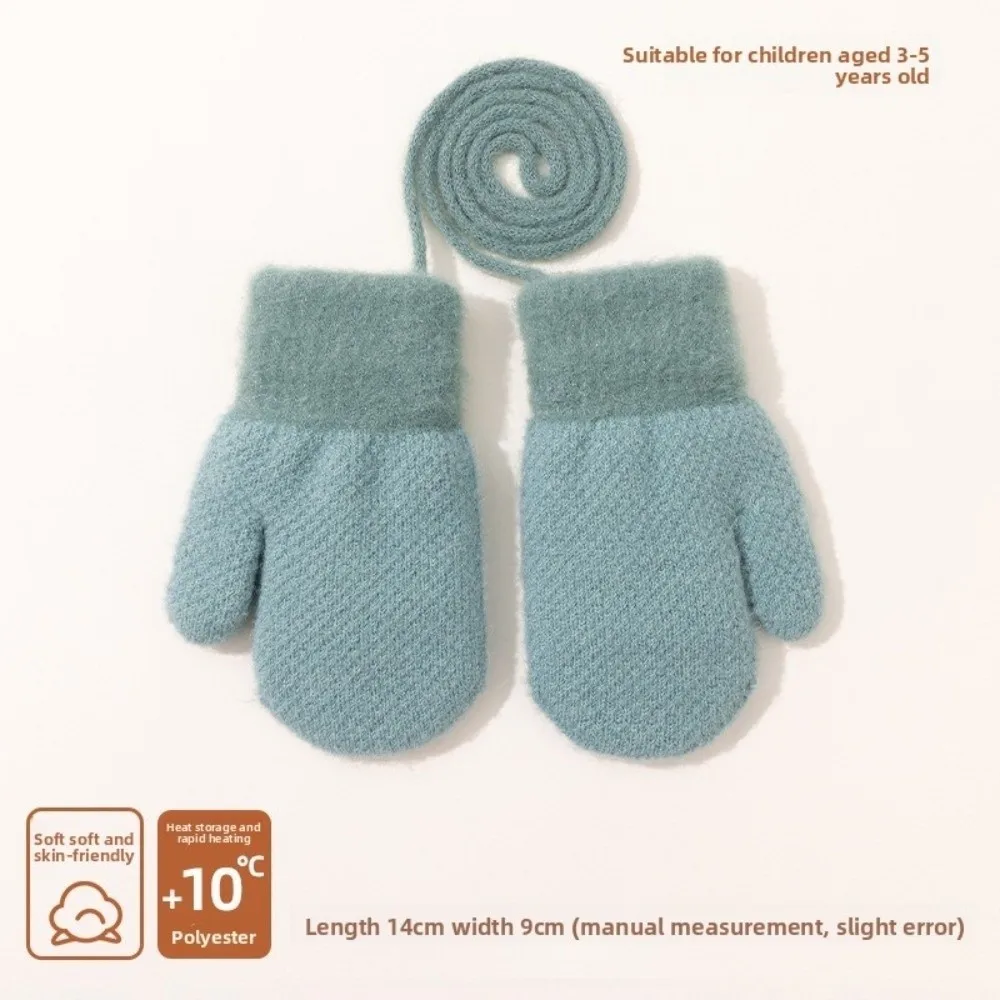 New Warm Gloves Full Finger Hanging Neck Skiing Gloves Thick Knitted Windproof Cold Proof Gloves Kids