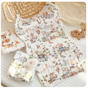 3pc/5pc Baby Towel Set Cotton 6 Layer Guaze Newborn Burp Cloths Baby Drool Face Towel Super Soft Muslin Squares Baby Care 2