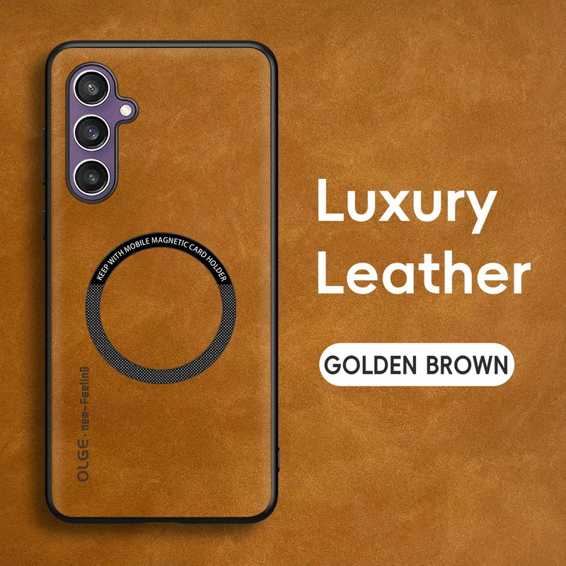 thumbnail image 1 of Magnetic For Magsafe Leather Case For Samsung Galaxy S24 S23 S22 Ultra S23 FE S21 Plus Luxury Wireless Charge Phone Back Cover, 1 of 5