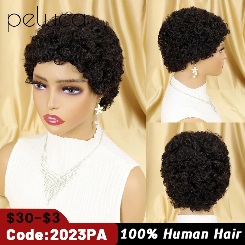 Tanie Krótkie peruki z kręconych włosów fryzura Pixie brazylijski ludzki włos