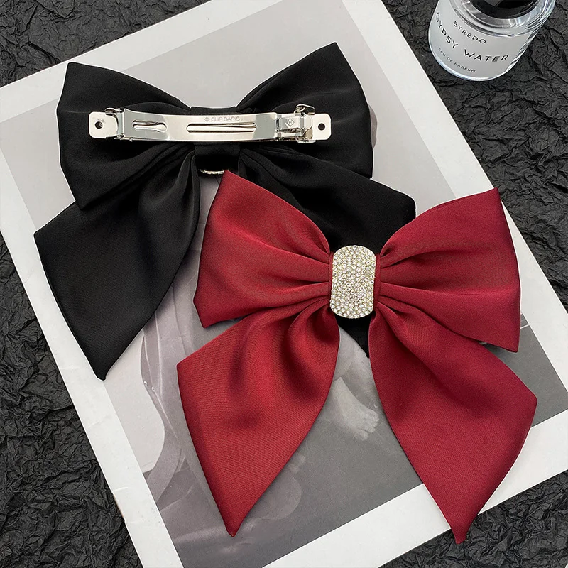 

2023 New Women Fashion Chiffon Black Korean Ribbon Large Bow Hairpin for Womens Accessories Trendy Cute Hair Clips Headwear
