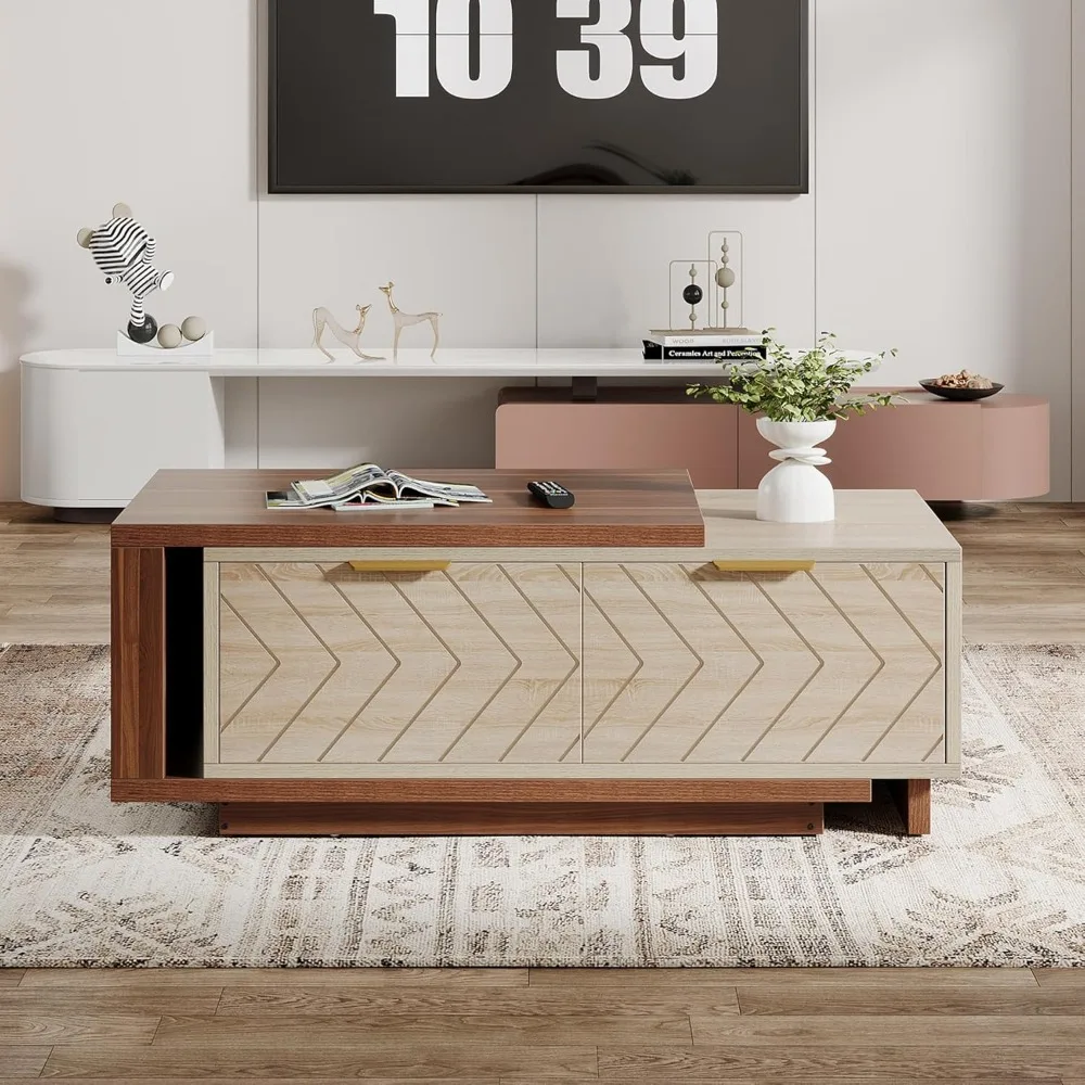 Extendable Coffee Table, 42"-65" Length Adjustable Reversible Wood Coffee Table with 2 Storage Drawers for Living Roo 6