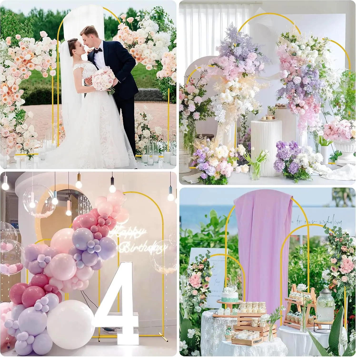 Gold Metal Arch Backdrop Stand Set of 3, 7.2ft, 6.6ft, 6ft Wedding - Image 3