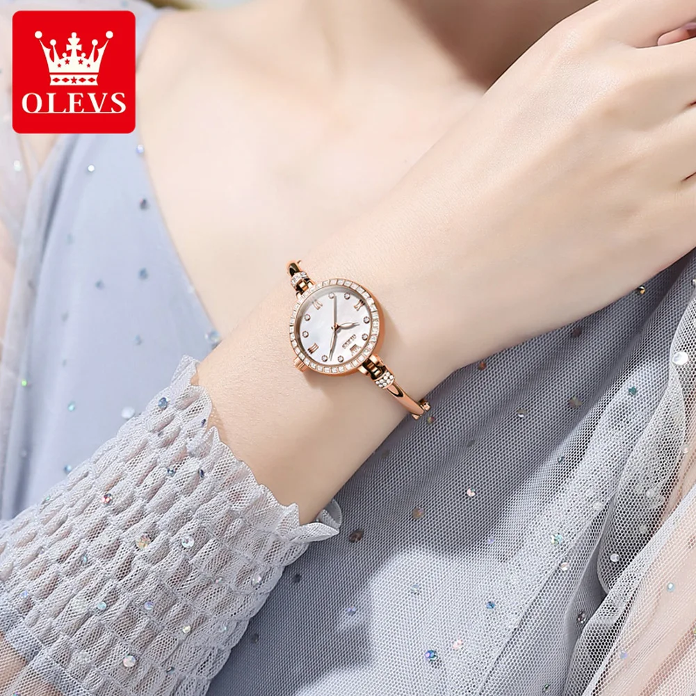 OLEVS 5585 Bracelet Quartz Watch for Women Ultra Thin Luxury Waterproof Wristwatch Diamond Dial Top Brand Female Watches Gifts