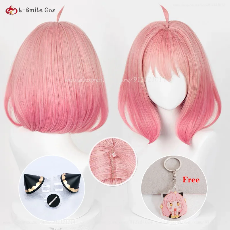 Anime SPY Anya Forger Cosplay Perücke Kurze Rosa Oder Farbverlauf Hitzebeständige Synthetische Haar Halloween Perücken Für Frau + Perücke Kappe – Detail 10