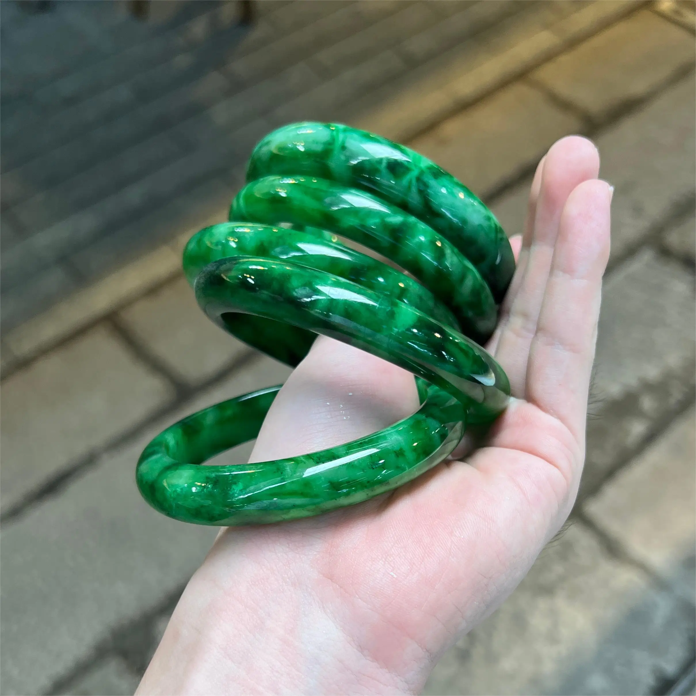 Myanmar Jadeit Jade Bangle (Grade A) Bracelet oil green (50-62mm