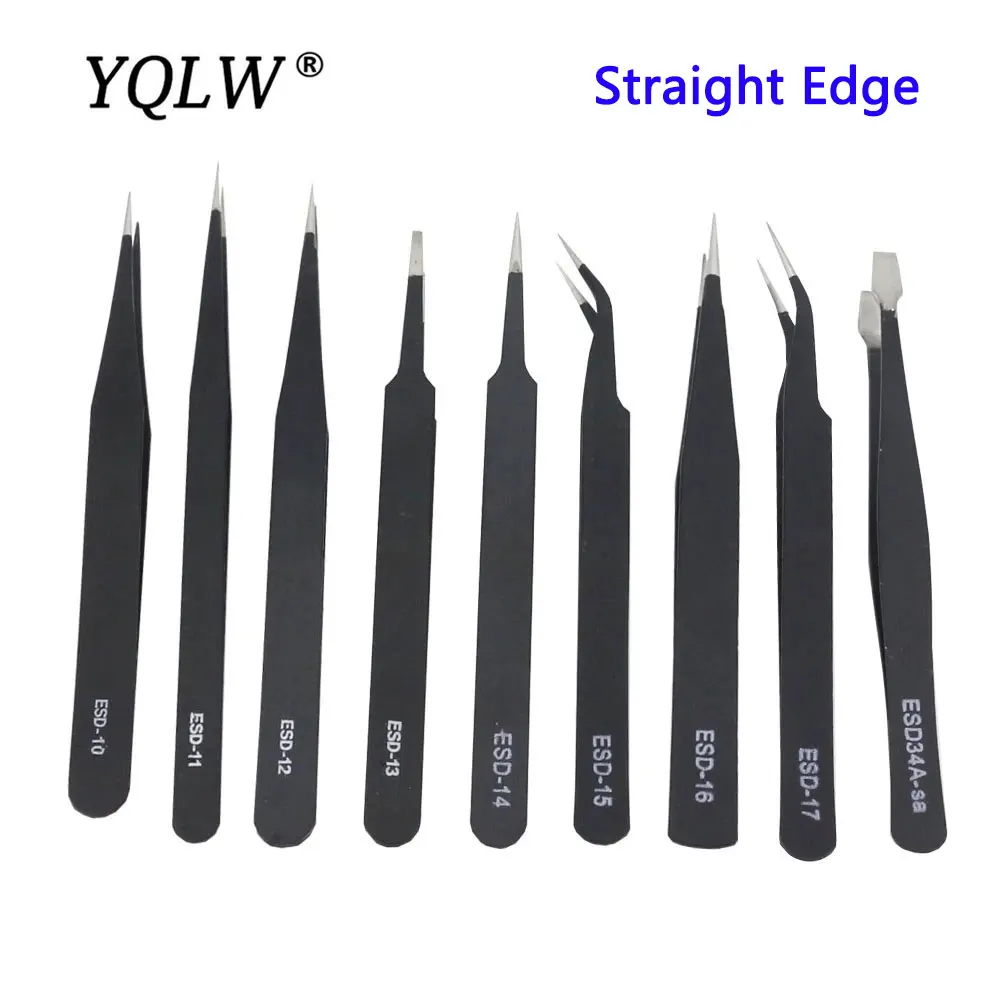 

Точный черный пинцет с прямыми краями-10 11/12/13/14/15/16/17/34, заостренный локоть, пинцет, инструмент из нержавеющей стали