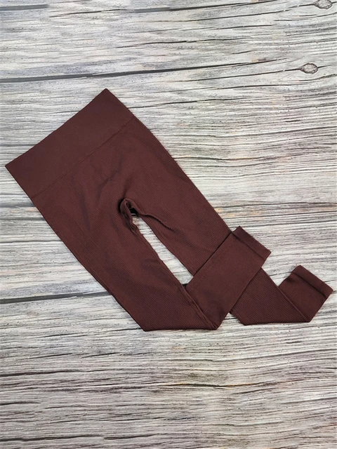 Tossy Ribbed Yoga Leggings Sport Tights Woman Seamless Knit Yoga Pants White Femme Gym Leggins Skinny Workout Fitness Push Up Coffee