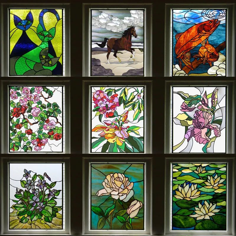 Custom Size Glass Films Stained Glass Stickers Static Cling Frosted Privacy Pvc Print Flower Cat Fish For Window Door Home Decor Decorative Films Aliexpress