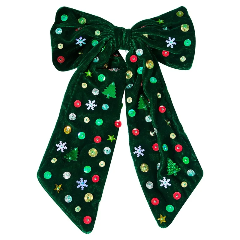 Christmas Hair Bow Clips Shiny Sequin Hair Barrettes Holiday Accessories for Women