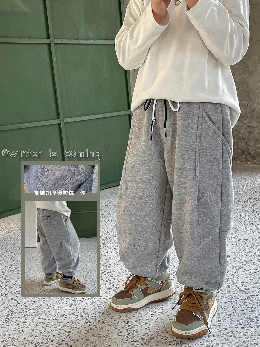 

Boys' Fleece-Lined Trousers Single-Layer Fleece-Lined Winter 2022 New Children 'S Winter Thick Track Pants Western Style