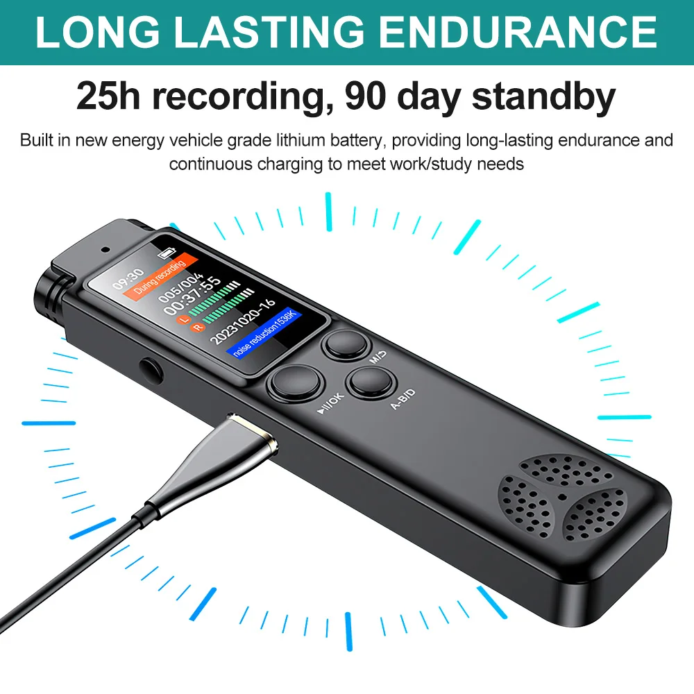 Voice Recorder 64G Digital Voice Recorder Dictaphone Audio MP3 Player Sound Recording Device Noise Reduction WAV Record Pen 24hr Recording