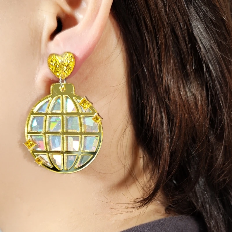 KUGUYS Acryl-Laser-Discokugel-Ohrringe für Damen, Retro-Schmuck, Vintage, rund, trendiges Tanz-Accessoire – Detail 13