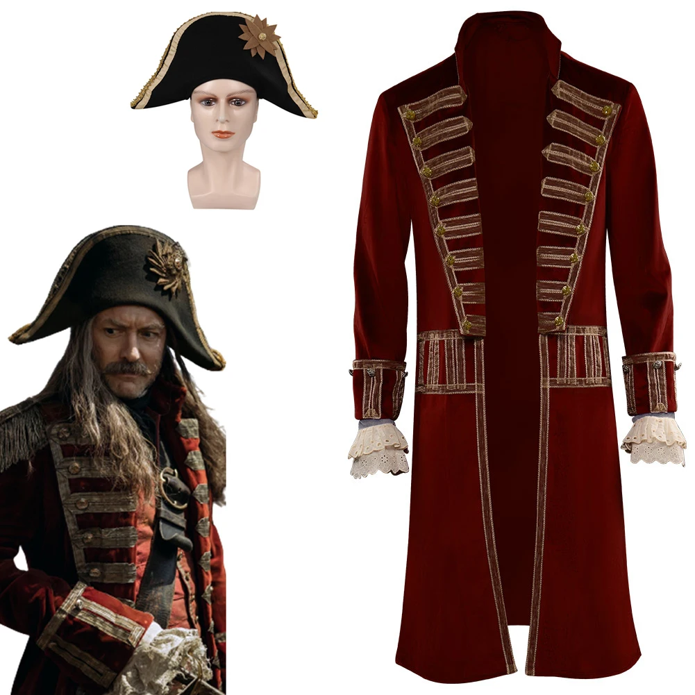 Peter Cos Pan E Wendy Captain Hook Cosplay Anime Costume Fantasia Boy Halloween Carnival Party Men Travestimento Panno Cappotto Cappello Set