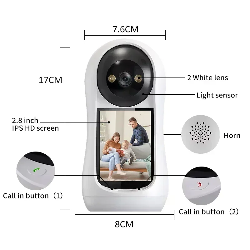 8MP Wifi Camera Video Call with 2.8 Inch IPS Screen Baby Cry Sound Detection Wireless Security IP Camera Baby Monitor iCSee APP 2