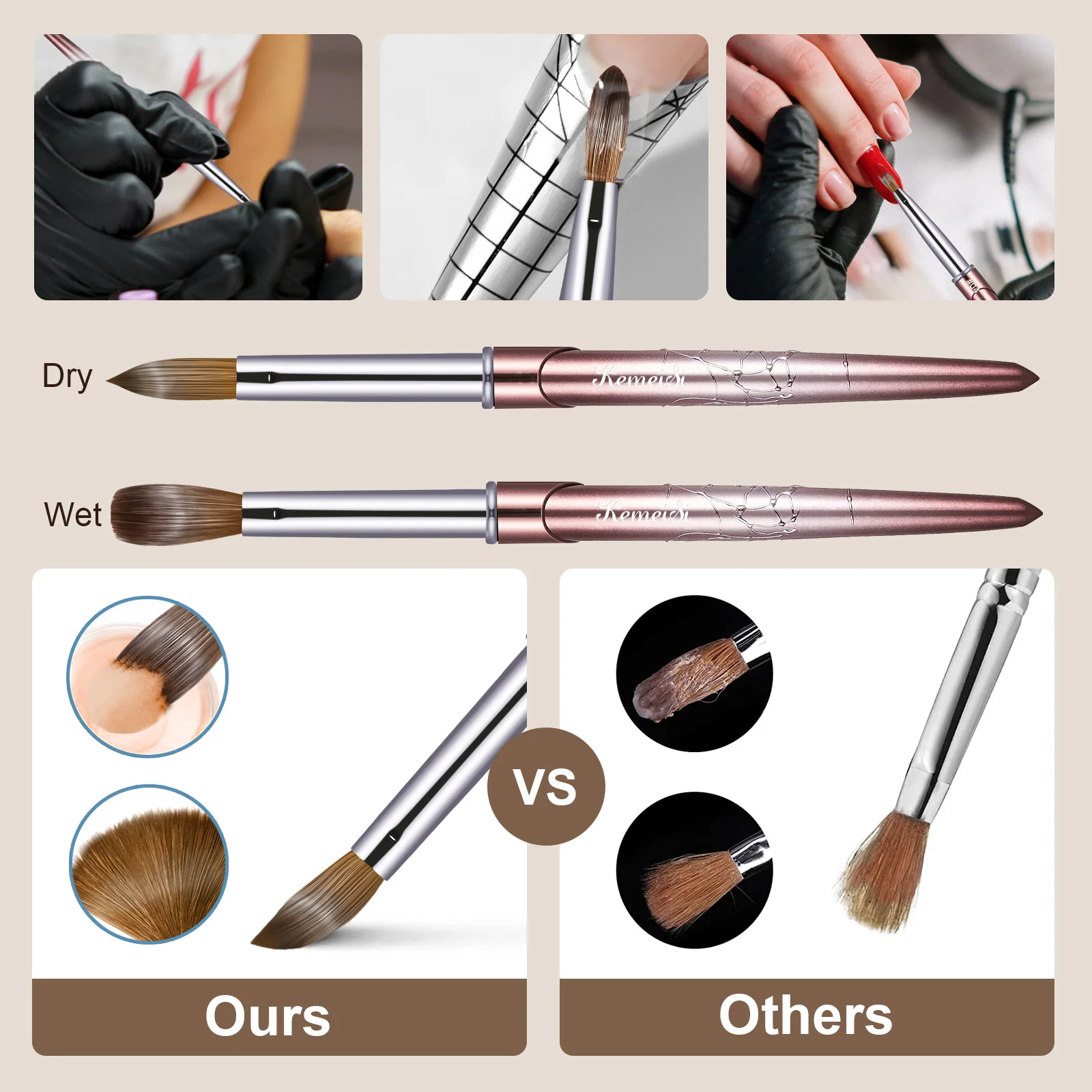 Acrylic Nail Brush Kolinsky Hair Bristles Round Shaped Handle for Application Nailar
