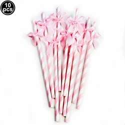Set of 10 Pink Bow Cupcake and Cake Toppers for Coquette-Themed Parties and Bridal Showers (Paper StrawsB)