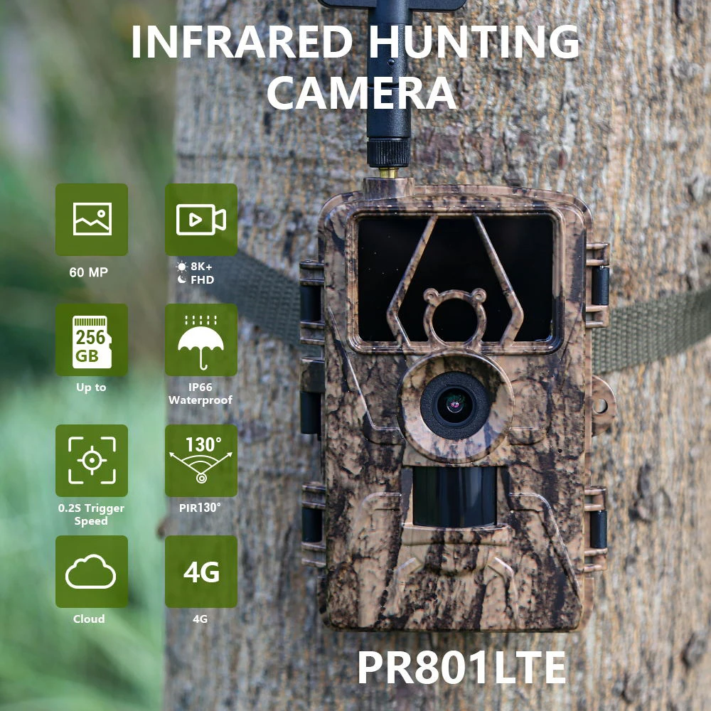 8K Video 60MP Images Night Vision Motion Activated Waterproof Wildlife Camera for Hunting Home Surveillance Trail Cameras