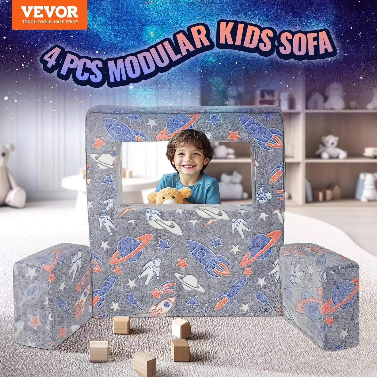 Kids Couch, 4Pcs Toddler Couch Sofa Bed, Kids Chair Seat Playroom Furniture 4