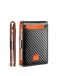 Premium Microfiber Carbon Fiber Men's Wallet and Credit Card Holder (Orange)