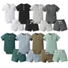 New Summer Newborn infant Baby Boy Knitted Clothes Set Short Sleeve Romper Bodysuit Top and Shorts Casual Outfit for Boys 1