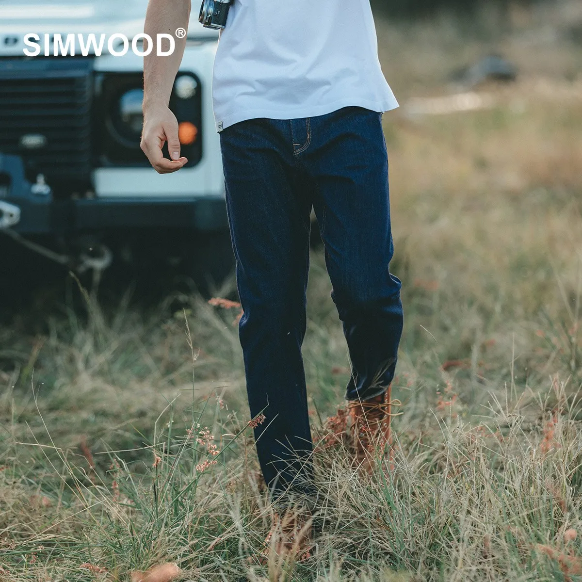 

SIMWOOD 2023 Spring New Original Blue Comfortable Tapered Jeans Men Elastic Denim Trousers Plus Size Brand Clothing