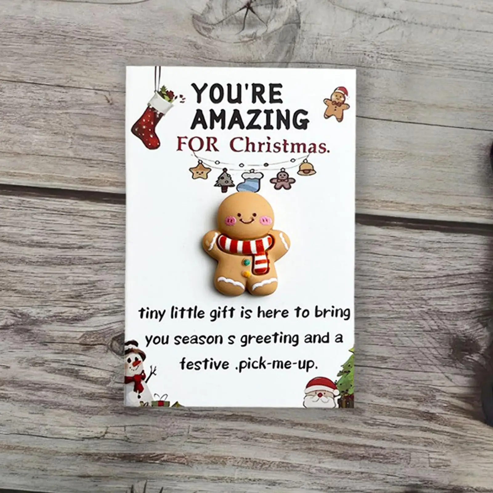 Christmas Mini Hug Cards with Resin Ornaments 10pcs Santa Claus, Socks, Gingerbread Snowman, Reindeer Patterns Christmas Gifts