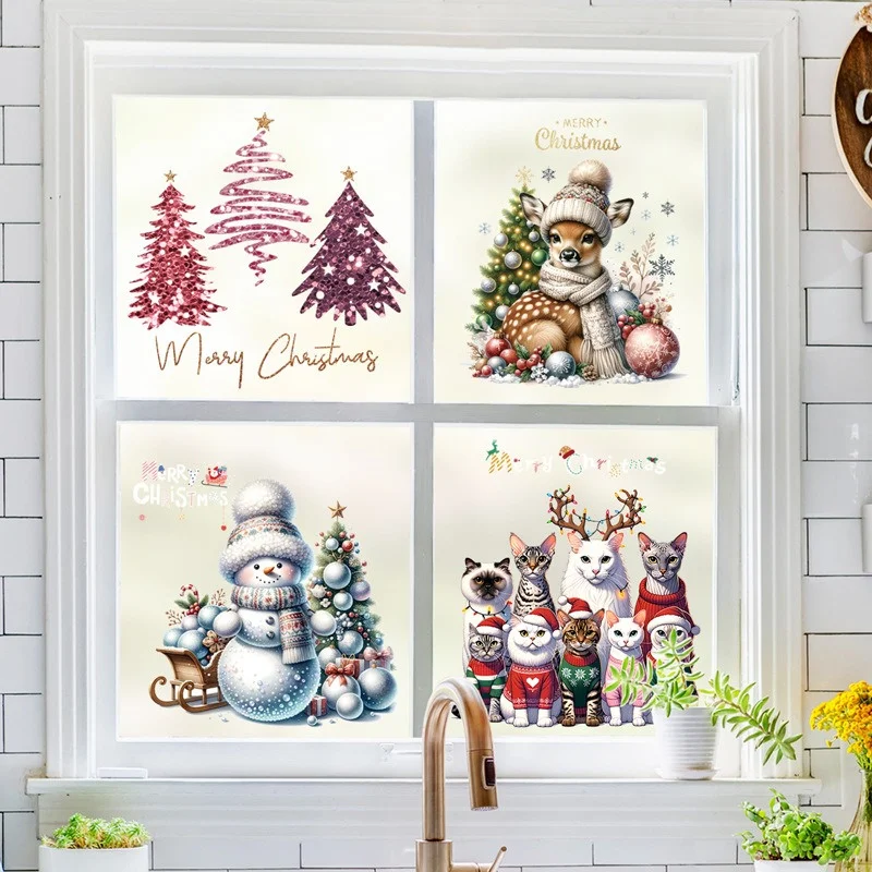 Reindeer Christmas Santa Claus Wall Stickers Snowman Cats Window Decor Merry Christmas Sticker Xmas Gifts Home Decoration wall stickers window stickers