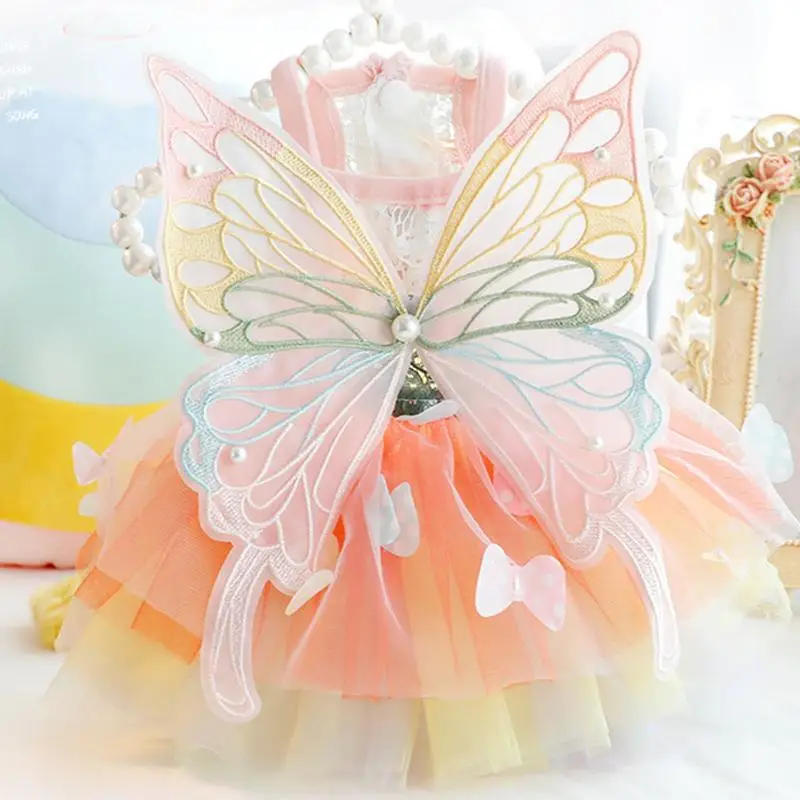 

Красочное платье принцессы с крыльями бабочки Милая Радужная юбка для кошек Одежда для кошек и собак Одежда для принцесс для питомцев на годовщину свадьбы