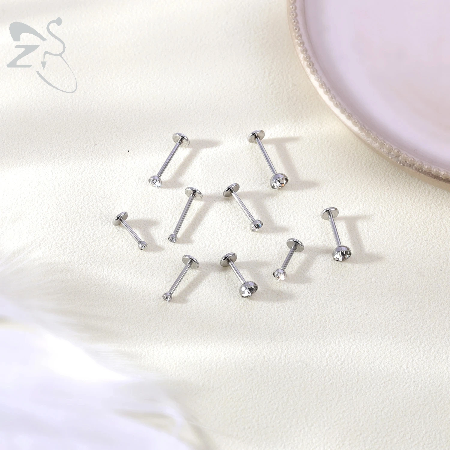 ZS Stainless Steel Lip Stud Plug In Zircon Labret Piercing Cartilage Earring Ear Helix Tragus Medusa Piercing 10pcs/lot 16G-20G piercing jewelry body piercing earrings ear piercing jewelry metal jewelry body piercing jewelry body jewelry