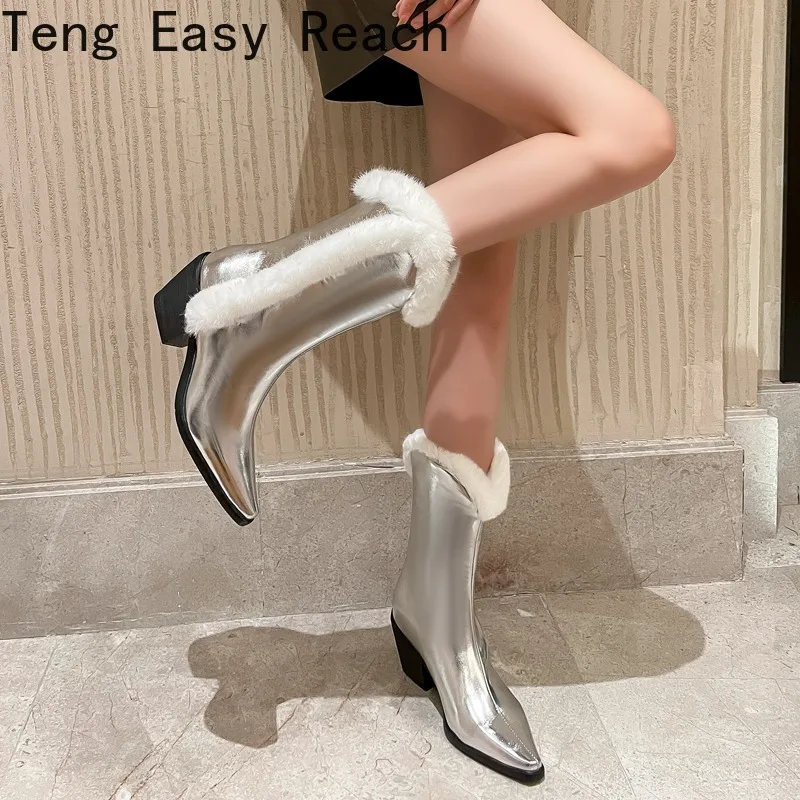 Fashion New Cowboy Cowgirls Western Knee High Boots Embroidery Metalic Women's High Boots Pointed Toe Design Knight Boots