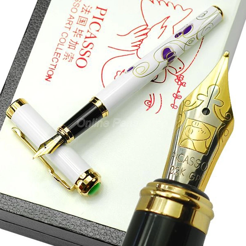 picasso-stylo-plume-en-matel-blanc-et-dore-plume-fine-05mm-stylo-d'ecriture-d'affaires-bfp001