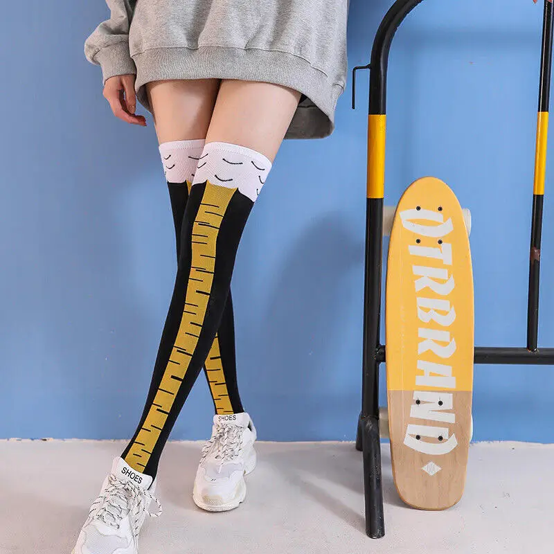 Women Chicken Paws Feet Long Socks Girls Funny Cartoon Cotton Chicken Leg Socks Ladies 3D Printed Above Knee High