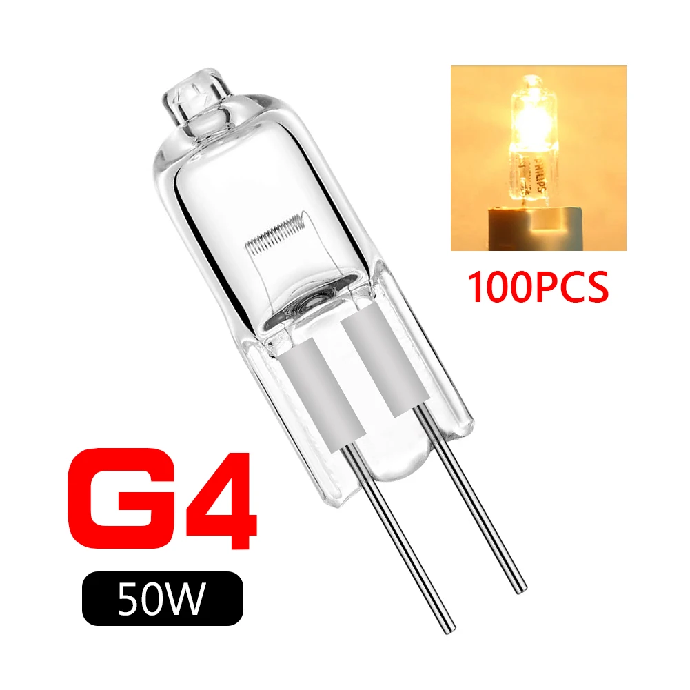 100pcs/pack G4 Halogen Capsule Light Bulbs Replace LED Lamp 12V 5/10/20/35/50W Halogen Capsule Bulbs White