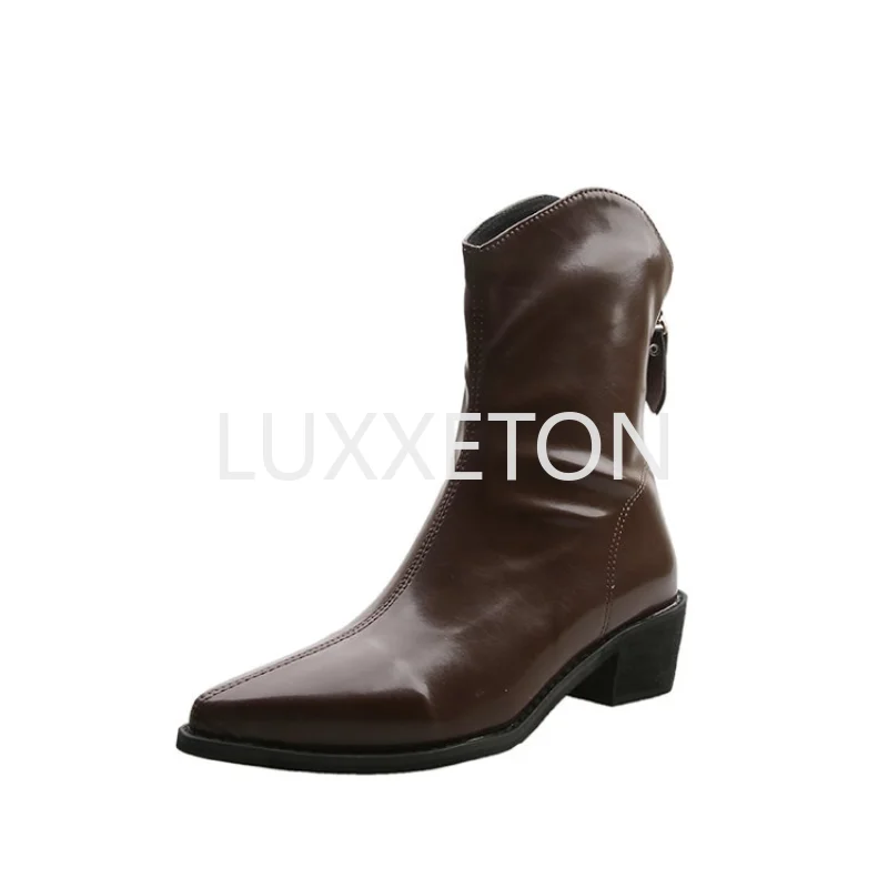 Four Seasons Large Size Boots Children's 2024 New Fashion short Boots Thick Heel Middle Tube Explosive Pointed Sexy Short Boots
