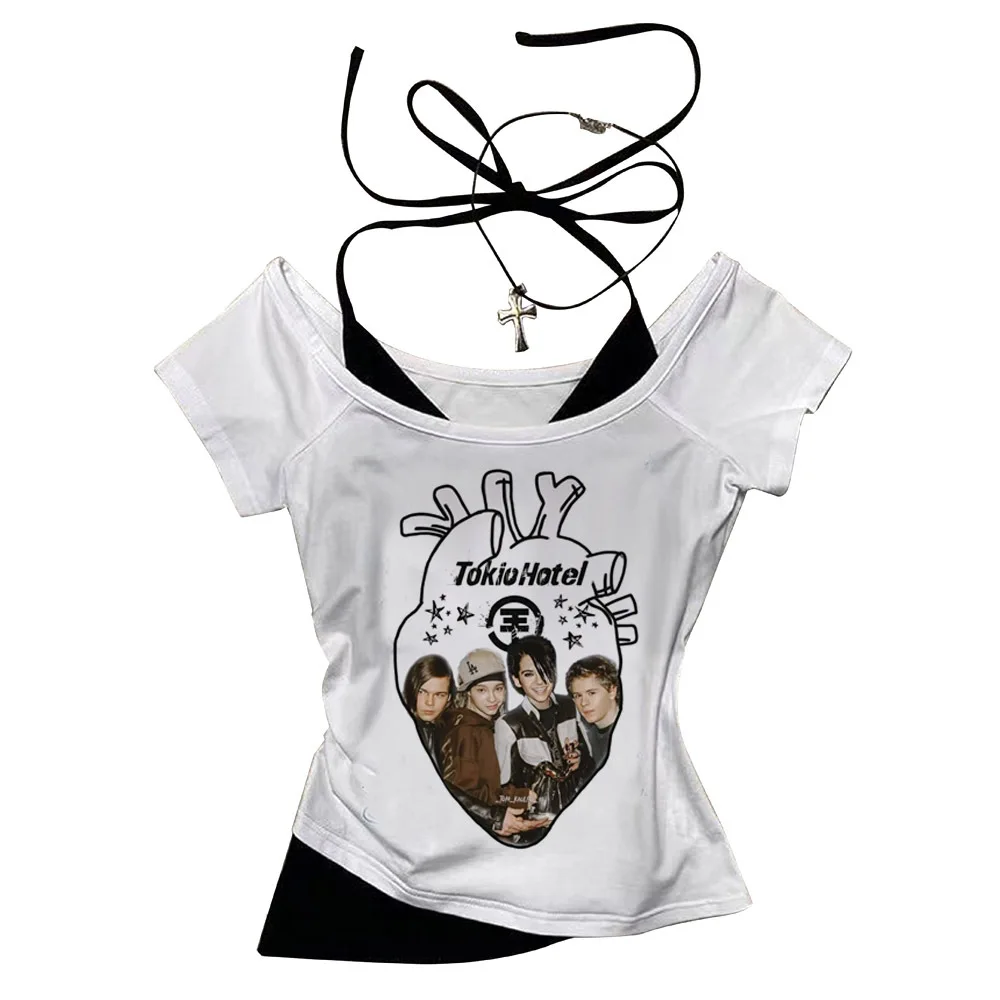 Tokio Hotel Crop Top Korsett Y2K Harajuku Gyaru Vintage 2025, Mädchen-T-Shirt – Detail 8