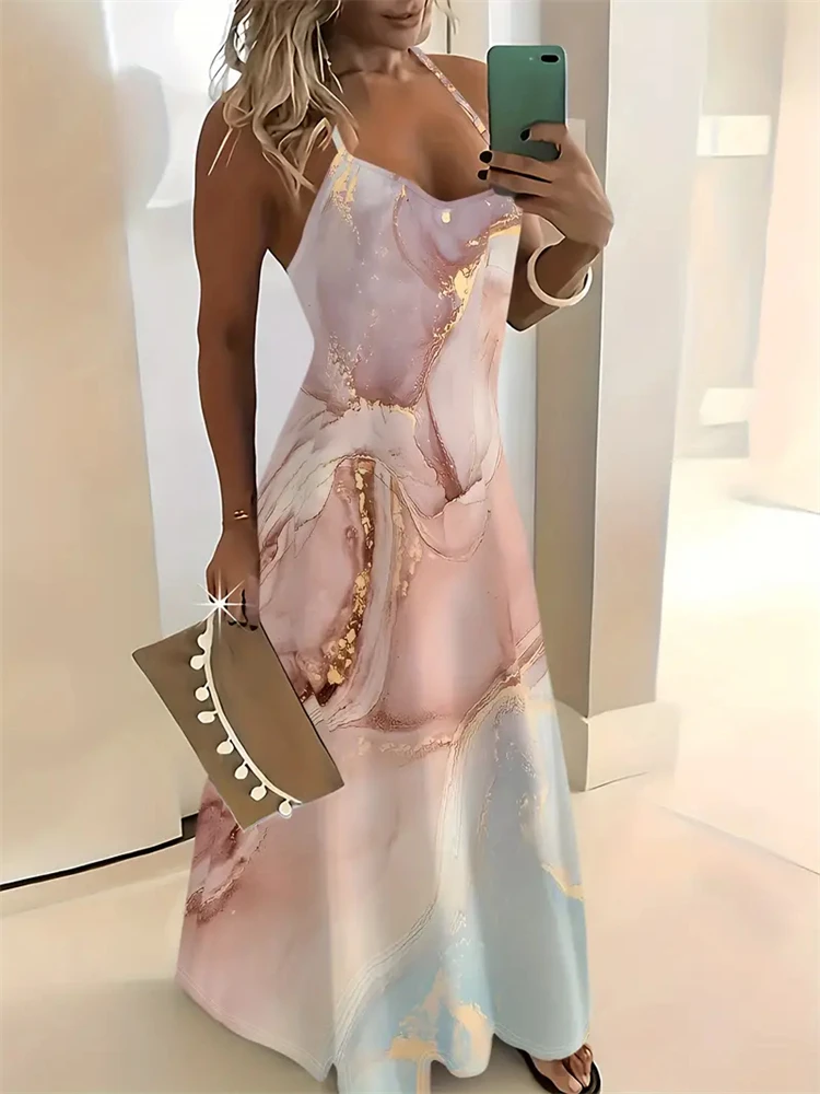 thumbnail image 1 of Vestido de verano sin mangas para mujer, nuevo, informal, largo, retro, con tirantes, estampado de textura 3D, cómodo y transpirable., 1 of 4