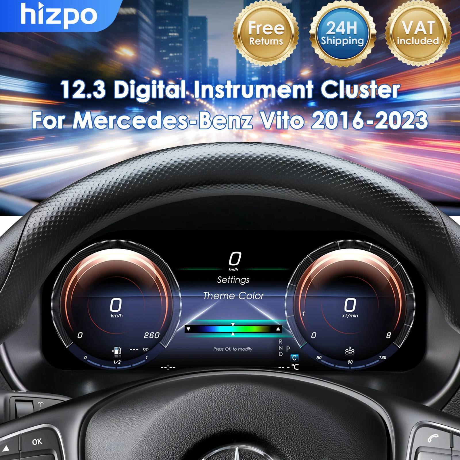 Panel de instrumentos digital Hizpo de 12.3'' para Mercedes-Benz Vito años 2016-2023, panel de control, modificación perfecta. 1
