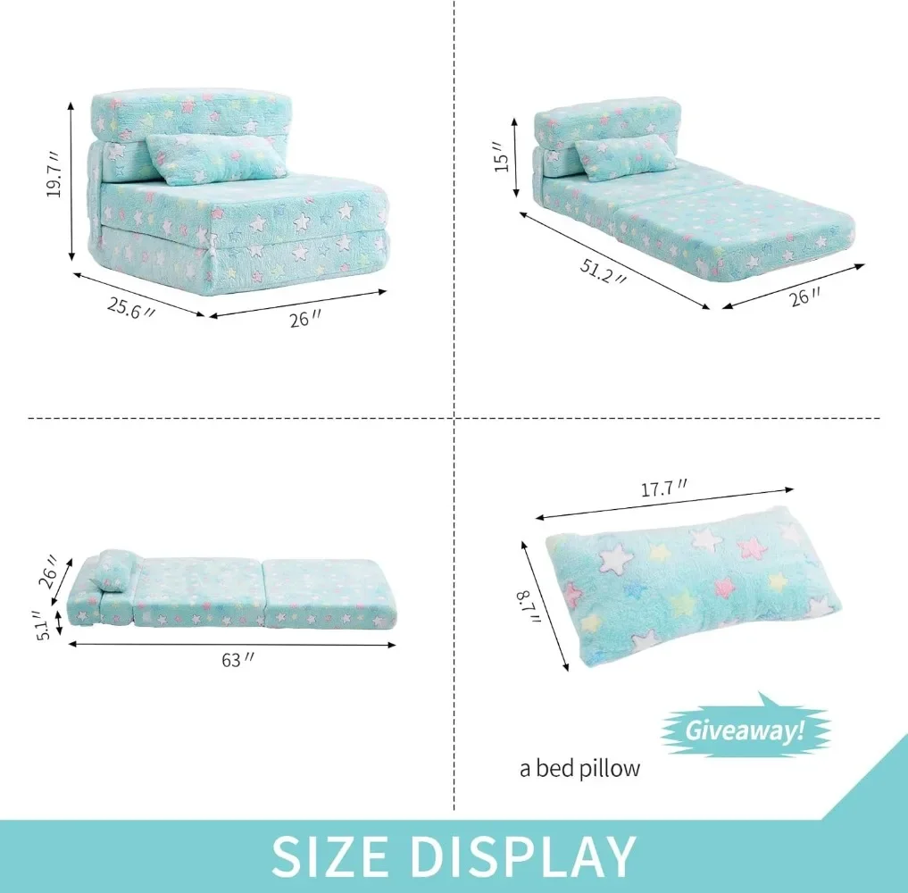 Folding Sofa Bed Floor Mattress for Kids, Toddler Washable Foldable Floor Nap Mat for Sleeping, Child Fold Up Sofa Futon 3