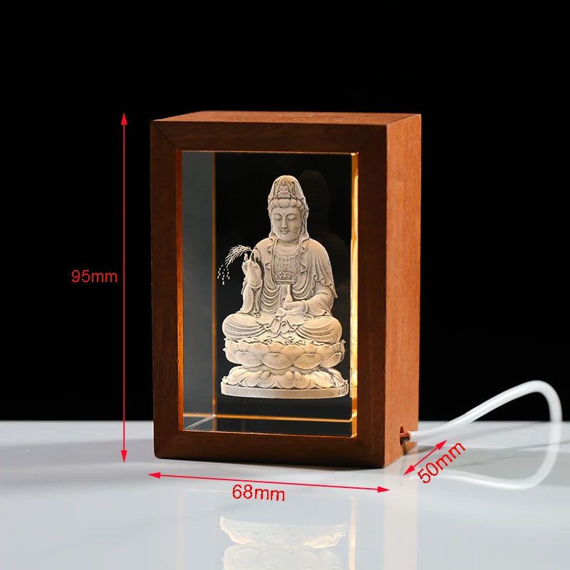 Avalokitesvara Crystal Figurine Fengshui Decoration Buddhist Religious Ornament 3D Laser Engraving Crystal Craft Gifts 6