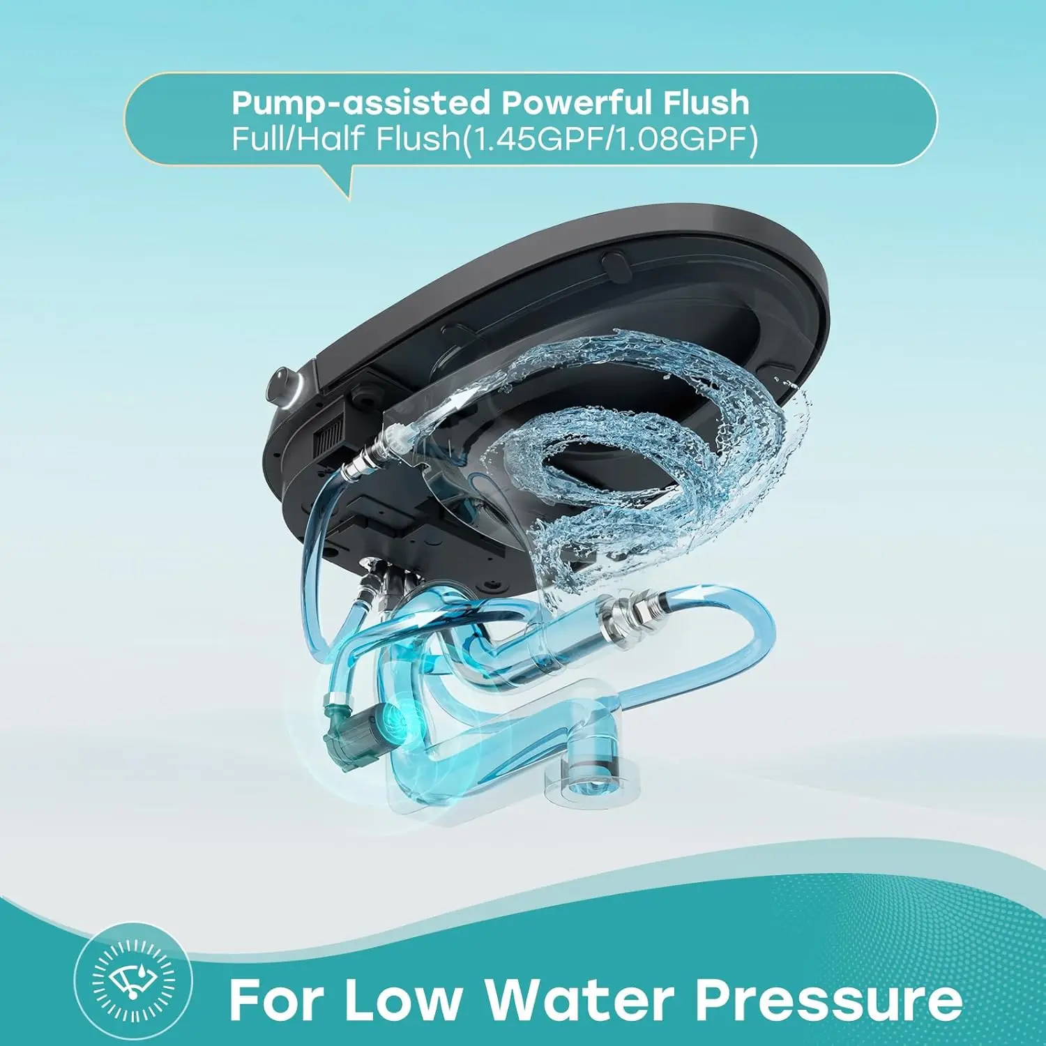 Horow Black Smart Toilet With Pump And Bidet Built In, Smart Bidet Toilet With Auto Dual Flush And Auto Open/Close Lid, Smart 2