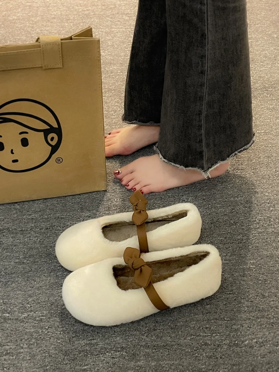 

Туфли женские с круглым носком, повседневные Мягкие кроссовки, лоферы, мех, удобная и элегантная обувь, Мокасины, Осень-зима