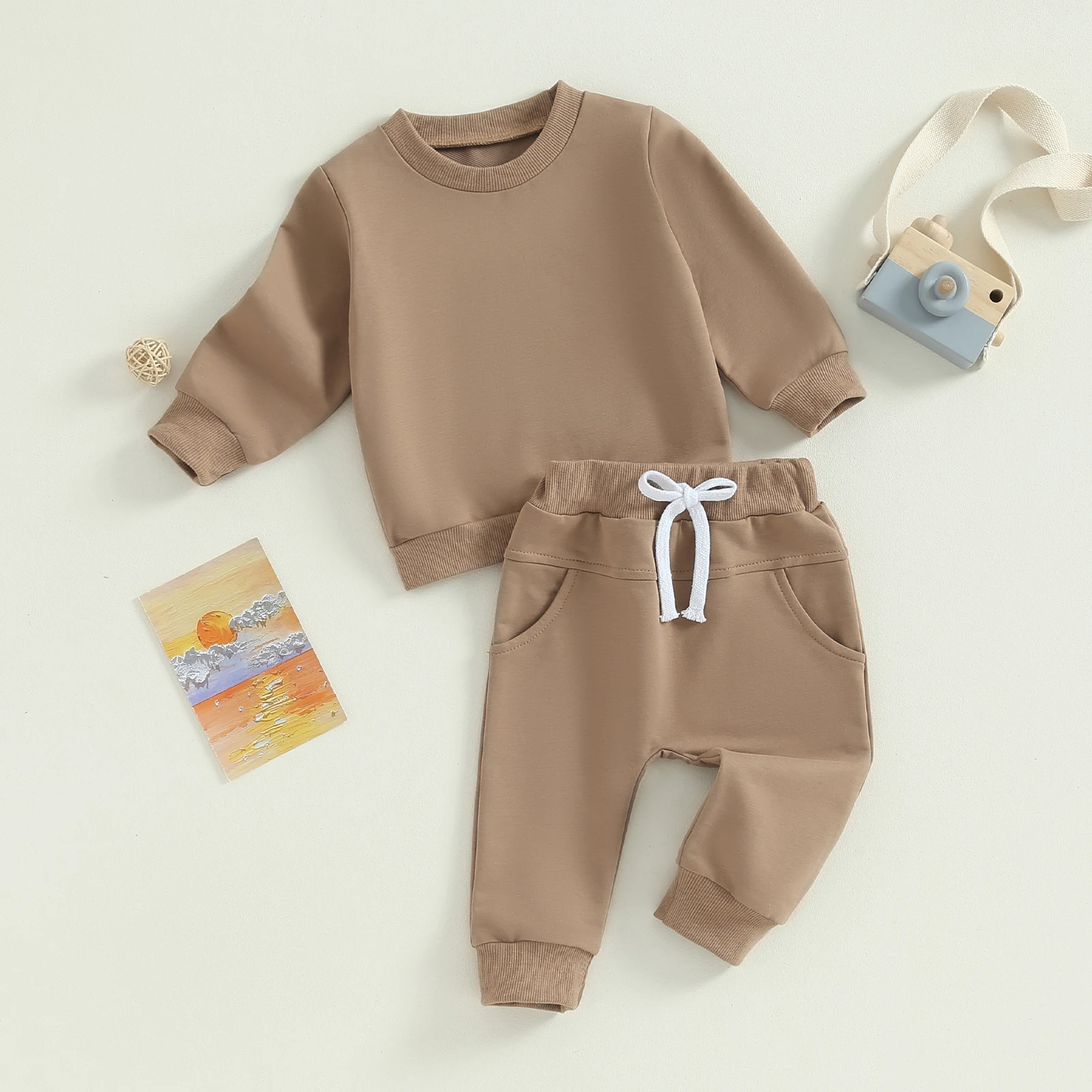 Baby Boy Outfits 2 Piece Cute Solid Color Long Sleeve Sweatshirt and Elastic Pants Set Newborn Infant Fall 0-3T