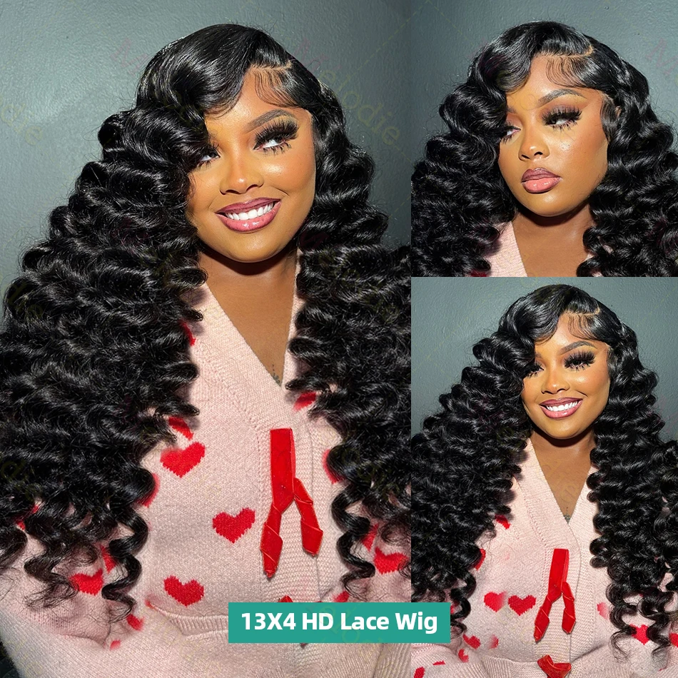 Human Hair Wig Melodie Brazilian 30 40 inch High Density Loose Deep Wave HD Lace front Water Wave Curly 13x6 Lace frontal