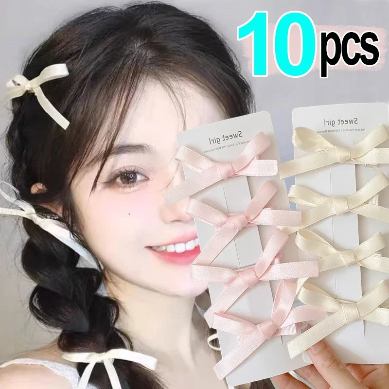 

2-10pcs Ballet Girls Ribbon Double Bowknot Hairpin Hair Clips Spring Summer Korean Sweet Colored Satin Bow Headwear Accessories