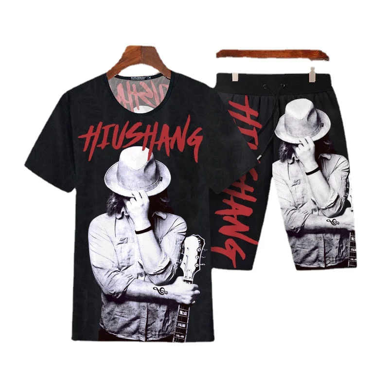 

Men's Two-piece Sets, Summer Korean Fashion 3D Printed Short-sleeved T-shirt Shorts Two-piece Large Size Street Y2K Sports Sets