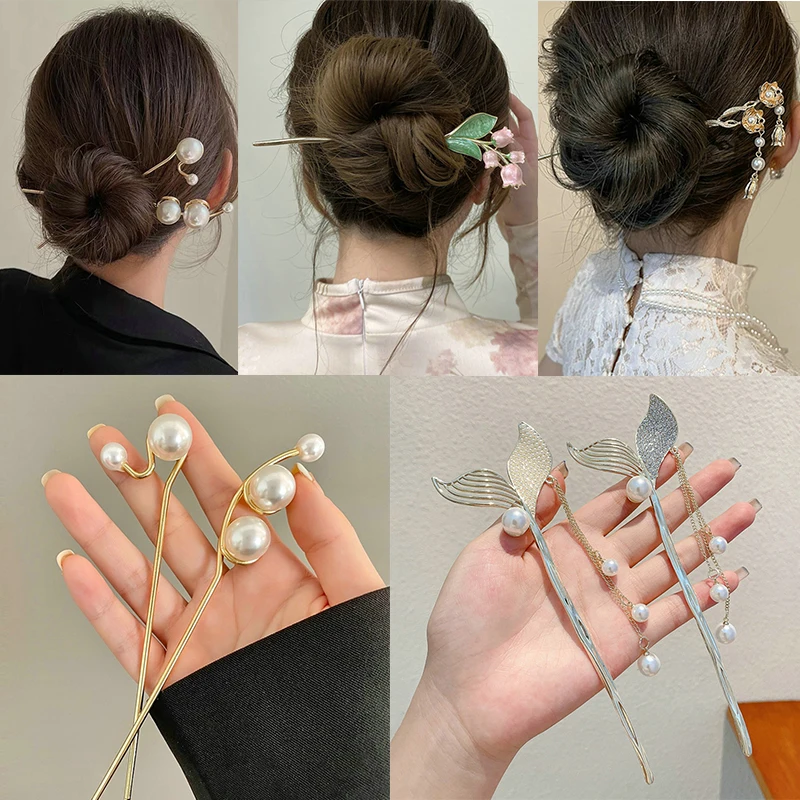 Vintage Chinese Style Hairpins Hair Stick Women Metal Glaze Hair Fork Chopsticks Woman Girls Jewelry Accessories