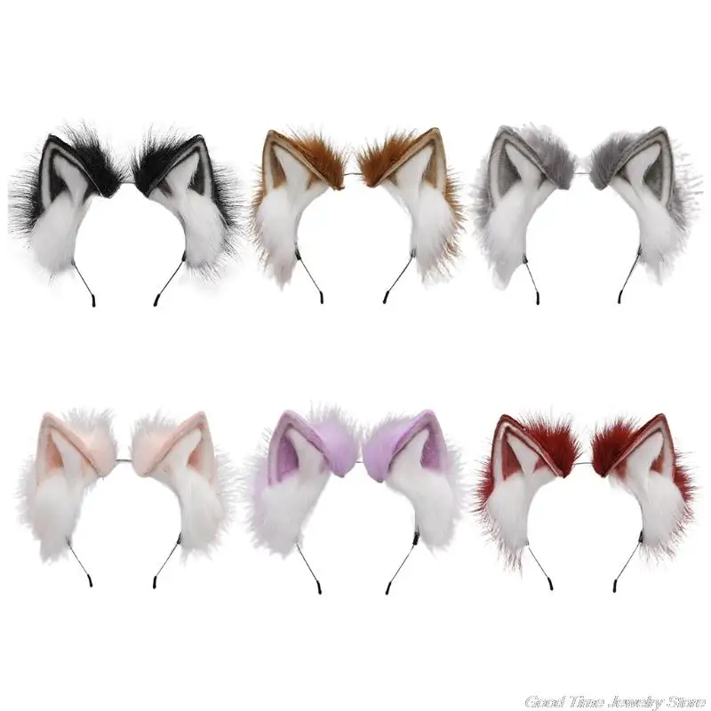 Womens Plush Hair Ornaments Animal Ears Hair Halloween Party Hoops Anime Cosplay Fancy Props