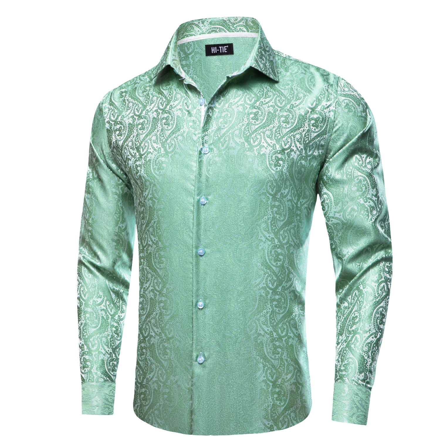 Spring Autumn Brown Mens Silk Shirts Designer Paisley Turndown