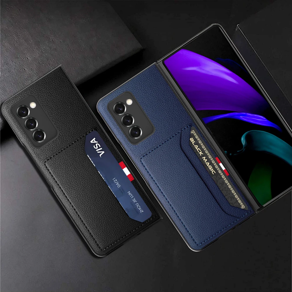 

Противоударный нескользящий кожаный чехол для Samsung Galaxy Z Fold 3 Fold2 Fold3 5G Fold 2 с карманом для карт, Матовые чехлы для телефонов